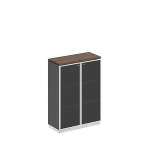 Шкаф для документов средний со стеклянными дверьми в рамке Bravo, дуб гладстоун/антрацит премиум (90х40х124,6) в Чите