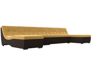 П-образный диван Монреаль, Желтый\Коричневый (Микровельвет\Экокожа) в Чите