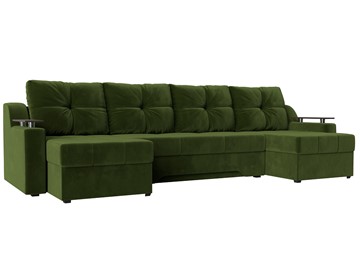 Большой П-образный диван Сенатор, Зеленый (Микровельвет) боннель в Чите