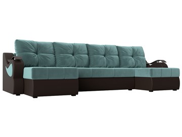 П-образный диван Меркурий П, Бирюзовый\Коричневый (Велюр\Экокожа) в Чите