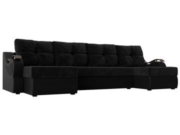 П-образный диван Меркурий П, Черный\Черный (Велюр\Экокожа) в Чите