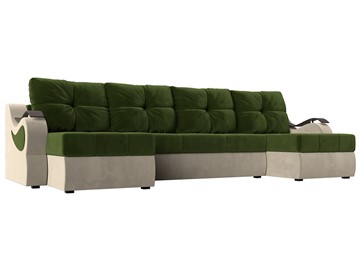 П-образный диван Меркурий П, Зеленый/бежевый (вельвет) в Чите