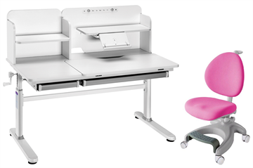 Комплект парта + кресло Iris II Grey + Cielo Pink + чехол для кресла в подарок в Чите