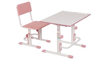 Растущий комплект мебели POLINI Kids Растущая парта-трансформер М1 и стул регулируемый L Белый-розовый в Чите