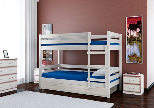 Кровать в детскую Джуниор двухъярусная с ящиками (Белый Античный) в Чите - изображение