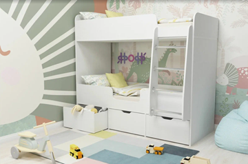 Детская 2-этажная кровать Малыш двойняшка 70х160, корпус Белое дерево, фасад Белое дерево в Чите - предосмотр