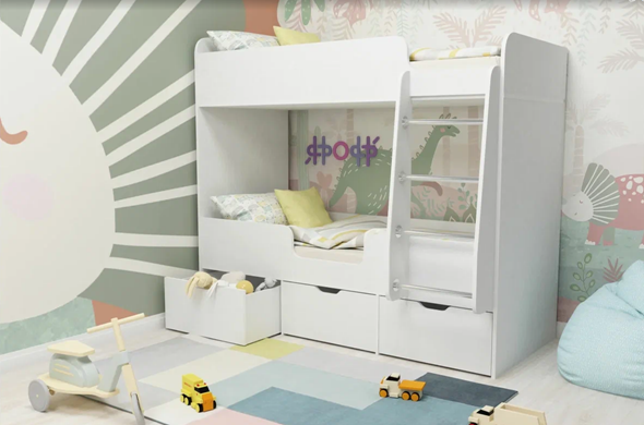 Детская 2-этажная кровать Малыш двойняшка 70х160, корпус Белое дерево, фасад Белое дерево в Чите - изображение