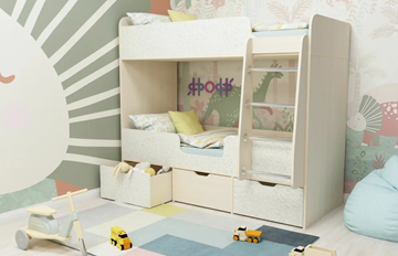 Детская двухэтажная кровать Малыш двойняшка 70х160, корпус Дуб молочный, фасад Фейритейл в Чите