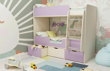 Двухъярусная детская кровать Малыш двойняшка 70х160, корпус Дуб молочный, фасад Ирис в Чите