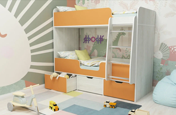 Двухъярусная детская кровать Малыш двойняшка 70х160, корпус Винтерберг, фасад Оранжевый в Чите