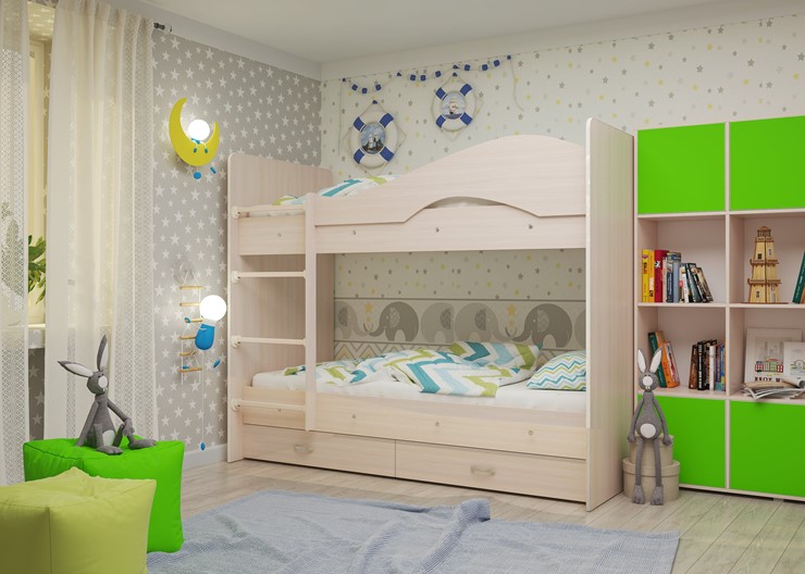 Детская двухэтажная кровать Мая на щитах, цвет Млечный дуб в Чите - изображение 2