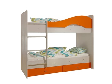 Двухъярусная кровать Мая с 2 ящиками на щитах, корпус Млечный дуб, фасад Оранжевый в Чите - предосмотр 4