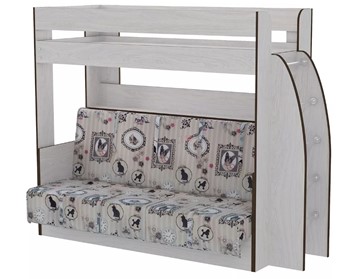 Детская двухъярусная кровать Омега-17 с диваном (Ясень анкор) в Чите