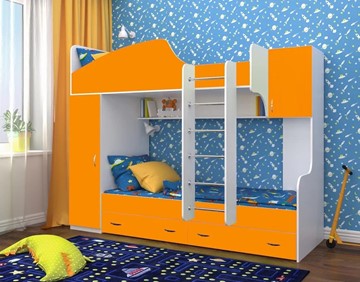 Детская кровать-шкаф Юниор-2, каркас Белое дерево, фасад Оранжевый в Чите