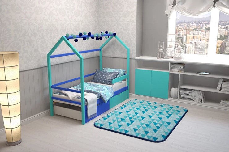 Кровать-домик Svogen синий-мятный в Чите - изображение 6
