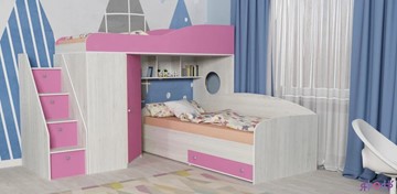 Кровать-чердак детская Ярофф Кадет-2 с универсальной лестницей, корпус Винтерберг, фасад Розовый в Чите