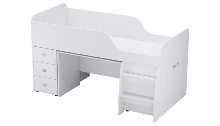 Кровать с лестницей с рабочей зоной POLINI Kids Simple 4500 Белый в Чите - изображение 1