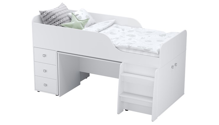 Кровать с лестницей с рабочей зоной POLINI Kids Simple 4500 Белый в Чите - изображение 6