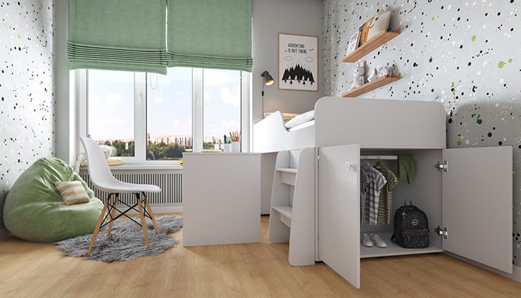 Кровать с лестницей с рабочей зоной POLINI Kids Simple 4500 Белый в Чите - изображение 8