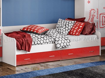 Кровать подростковая Алфавит (Красный) с ящиками в Чите