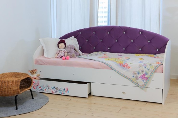 Детская кровать с ящиками Эльза без бортика, Фиолетовый (латы) в Чите - изображение 5