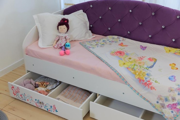 Детская кровать с ящиками Эльза без бортика, Фиолетовый (латы) в Чите - изображение 6