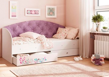 Детская кровать с ящиками Эльза без бортика, Фиолетовый (латы) в Чите
