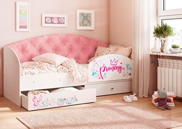 Детская кровать с ящиками Эльза с бортиком, Розовый (щиты) в Чите