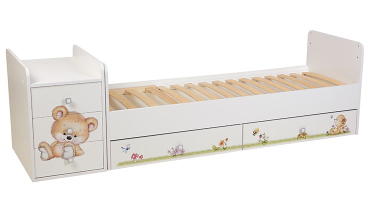 Детская кровать с комодом Фея 1100 Медвежонок Белый в Чите - изображение 2