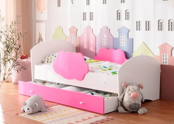 Кровать детская Тучка с ящиком, корпус Белый, фасад Розовый в Чите