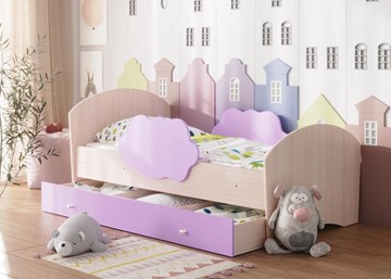 Детская кровать с бортиками Тучка с ящиком, корпус Дуб млечный, фасад Ирис в Чите