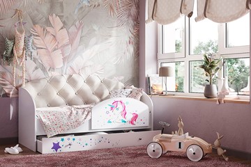 Детская кровать односпальная Звездочка с бортиком, Бежевый в Чите