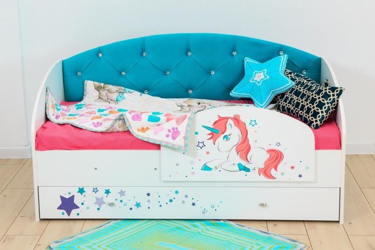 Односпальная детская кровать Звездочка с бортиком, Бирюза в Чите - изображение 5