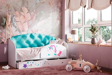 Односпальная детская кровать Звездочка с бортиком, Бирюза в Чите