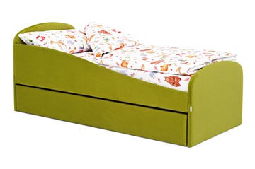 Мягкая кровать с ящиком Letmo оливковый (велюр) в Чите