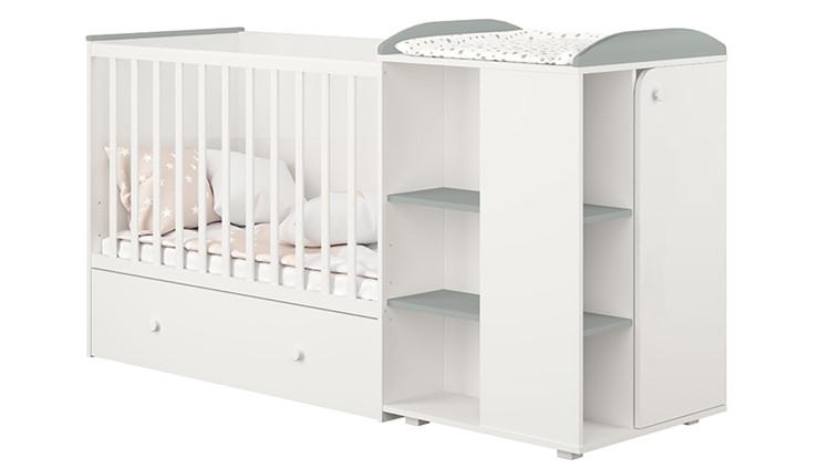 Кроватка-трансформер с комодом POLINI Kids Ameli 800 Белый / Серый, серия AMELI в Чите - изображение 1