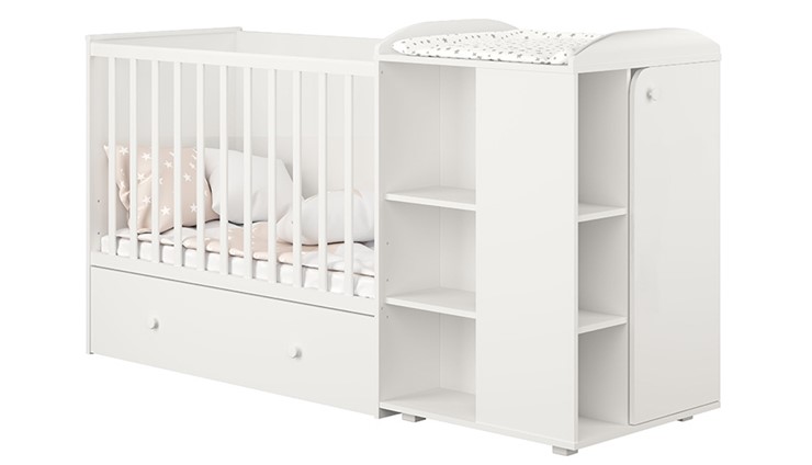 Кроватка-трансформер с комодом POLINI Kids Ameli 800 Белый, серия AMELI в Чите - изображение 1