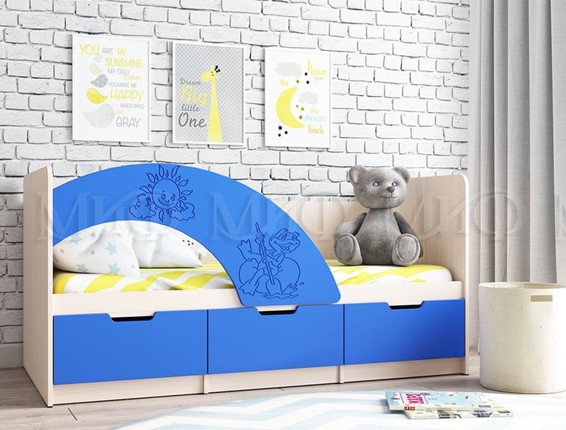 Кровать детская Юниор-3, синий матовый в Чите - изображение