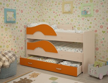 Детская 2-ярусная кровать Радуга 1.6 с ящиком, корпус Млечный дуб, фасад Оранжевый в Чите