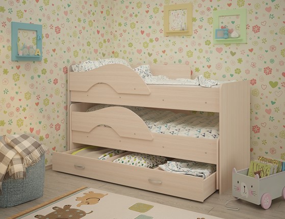 Детская двухэтажная кровать Радуга 1.6 с ящиком, цвет Млечный дуб в Чите - изображение