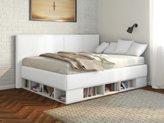 Кровать подростковая Lancaster 1, 120х200, ЛДСП белая, экокожа белая в Чите - изображение