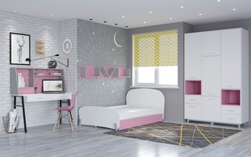 Комплект мебели для детской POLINI Kids Mirum №4 Белый / Серый / Розовый в Чите