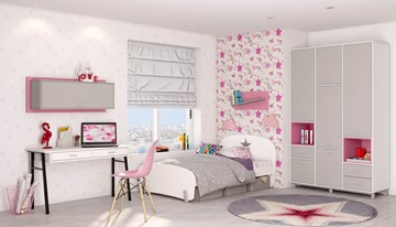 Подростковая мебель POLINI Kids Mirum №7 Белый / Серый / Розовый в Чите - предосмотр