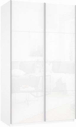 Шкаф двухдверный Прайм (Белое стекло/Белое стекло) 1200x570x2300, белый снег в Чите - изображение