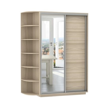 Шкаф 2-дверный Экспресс (ДСП/Зеркало) со стеллажом 1500х600х2400, шимо светлый в Чите - изображение