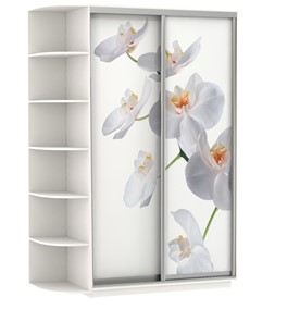 Шкаф 2-х створчатый Экспресс 1700x600x2200, со стеллажом, Орхидея белая/белый снег в Чите