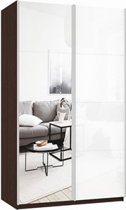 Шкаф 2-дверный Прайм (Зеркало/Белое стекло) 1400x570x2300, венге в Чите - предосмотр