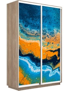 Шкаф 2-х дверный Экспресс 1600x600x2400, Абстракция оранжево-голубая/дуб сонома в Чите