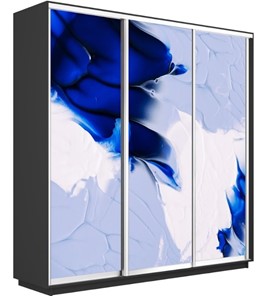 Шкаф 3-дверный Экспресс 2400х600х2200, Абстракция бело-голубая/серый диамант в Чите