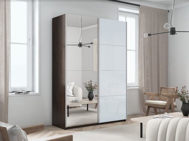 Шкаф 2-дверный Прайм (Зеркало/Белое стекло) 1400x570x2300, венге в Чите - изображение 5